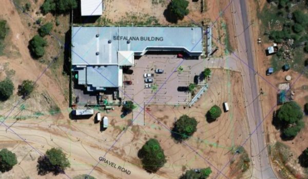 Ortho-rectified aerial photograph of a commercial building