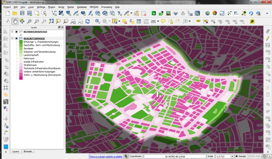 Colour-coded land use map rendered in GIS software