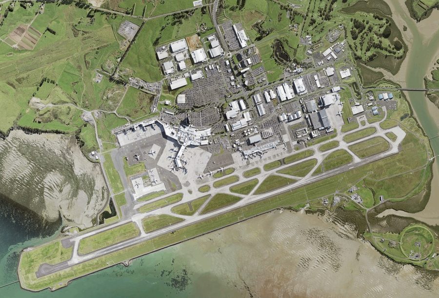 Stitched aerial orthomosaic of an airport